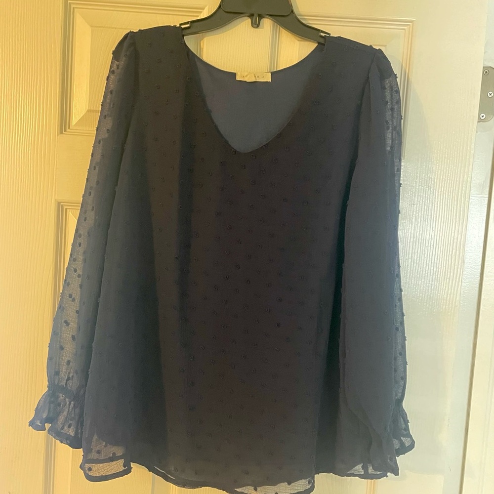 Navy Swiss Dot Blouse
